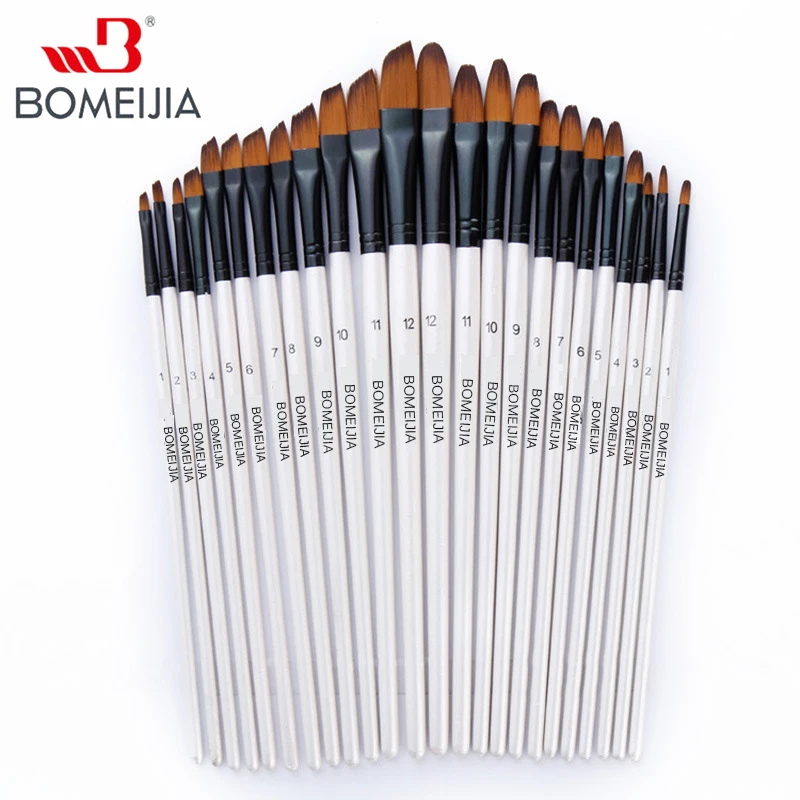 12pcs Nylon Hair Wooden Handle Watercolor Paint Brush Pen Set For Learning Diy Oil Acrylic Painting Art Paint Brushes Supplies