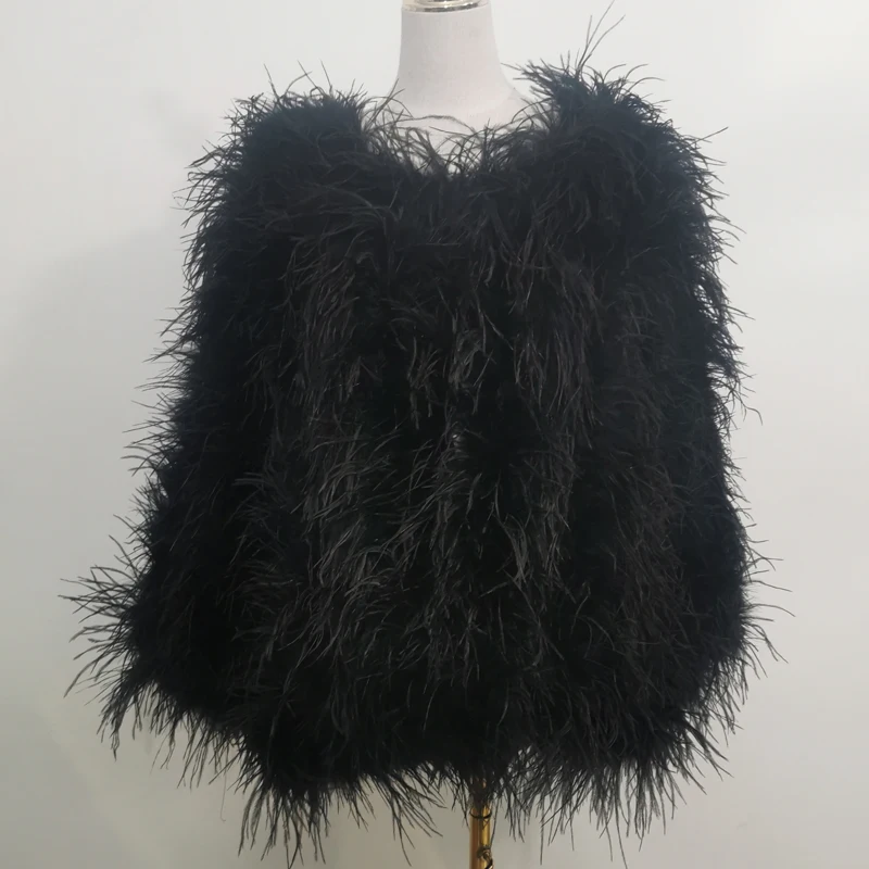 Winter Ostrich feathe Jacket Feather Coat Casual Long-sleeved Australia Imported feathe Jacket Ladies Nightclub Coat