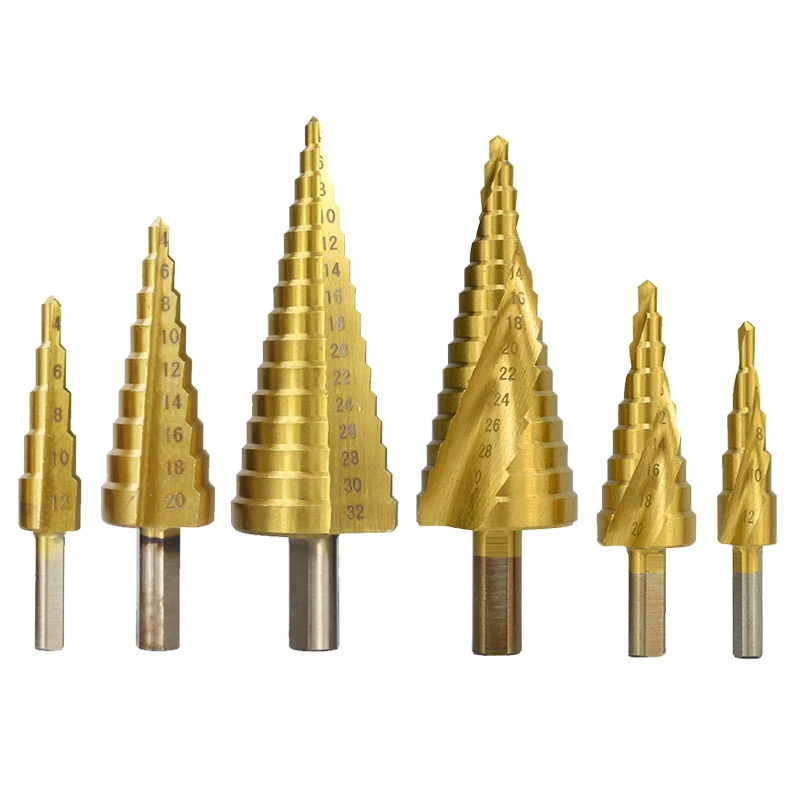 Hampton 1pc HSS 4-12 4-20 4-32 5-35 10-45 Titanium Coated Step Drill Bit For Wood Hole Cutter Triangle Shank Core Drill Bit