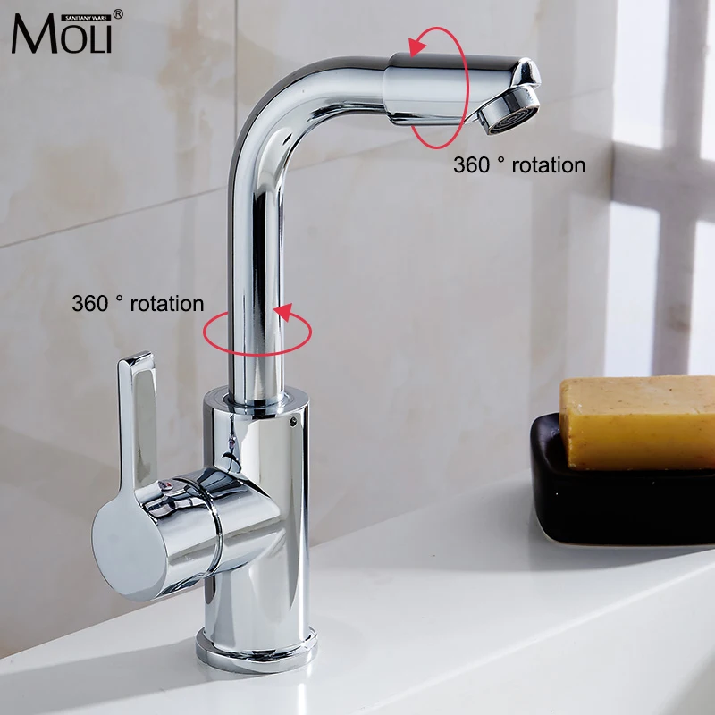 

MOLI 360 Rotation Spout Bathroom Faucet Hot and Cold Water Mixer Basin Sink Faucets Hot and Cold Water Taps Single Hole ML7206