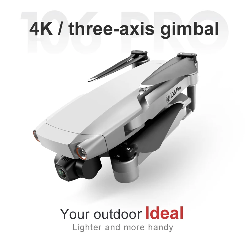 Дрон 106Pro, 2 камеры, основная 4K HD на трёхосевом подвесе со стабилизацией, GPS, 5G, WiFi, FPV, мотор бесколлекторный, складной, дистанционное управление