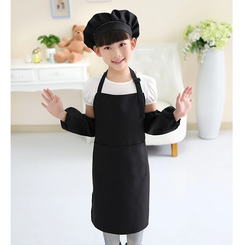 Children Apron, Children\'s Chef Hat Apron Set, Adjustable Size, with 2 Pockets, Kitchen Cooking and Baking Clothing