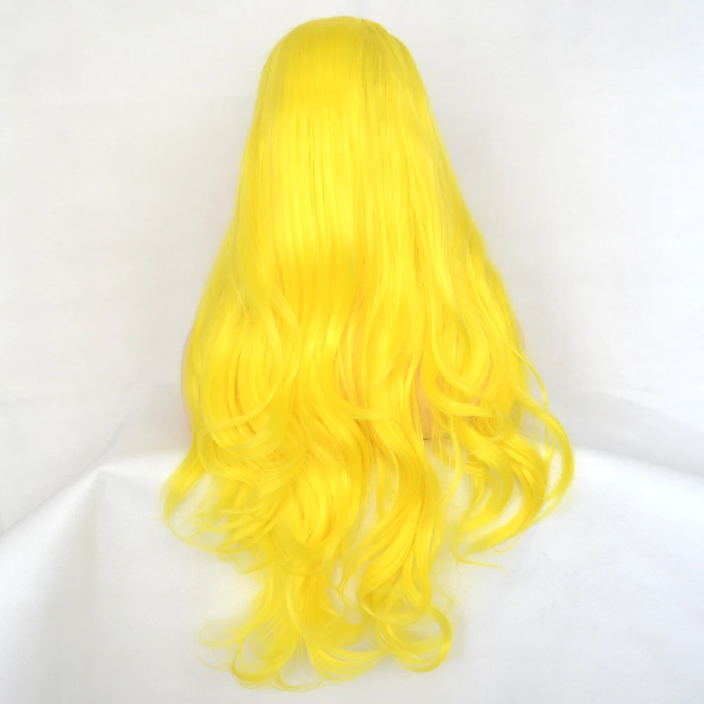 Voguequeen 13×4L Sexy Yellow Synthetic Lace Front Wig Long Natural Wave Free Parting Cosplay For Women