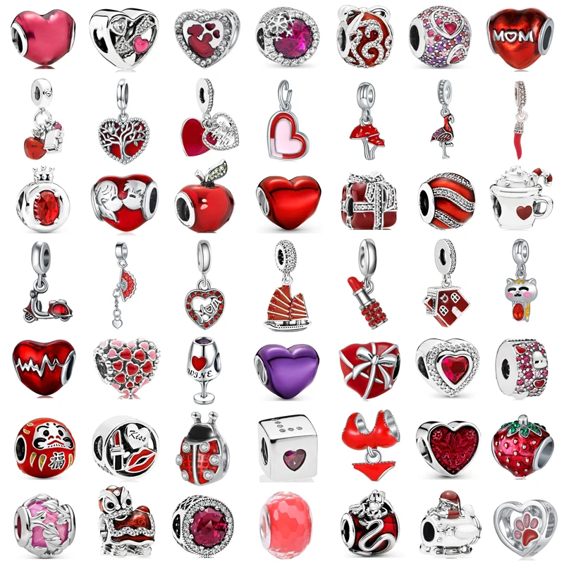 New Fashion Charm Original Red Collection Love House Wine Glass Beads Fit Original Pandora women's bracciale accessori per gioielli