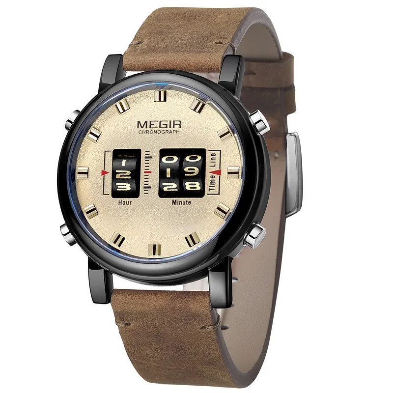 MEGIR Mens Watches Top Brand Luxury Quartz Sports Watch Clock Men Leather Military Wristwatch Relogio Masculino Reloj Hombre NEW