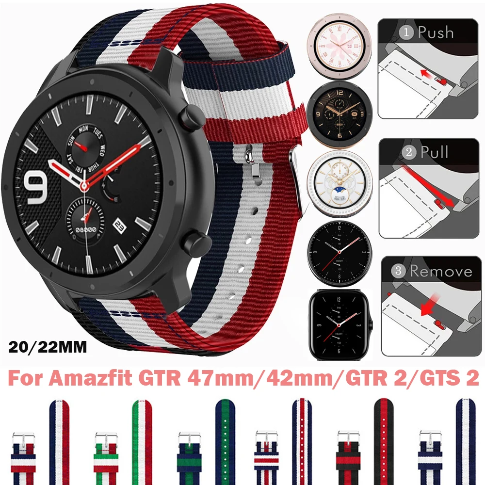 

For Xiaomi Huami Amazfit GTR 47mm 42mm Nylon Strap Sport Watch Band for Amazfit GTR 2 GTS 2 gts BIP Stratos 3 2 Wristband Correa