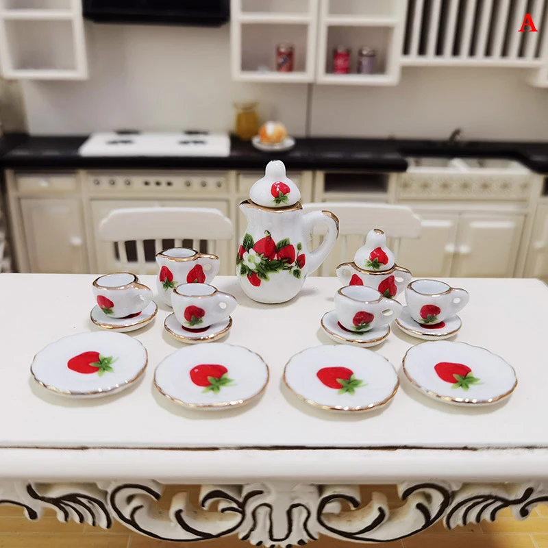 1/12 Dollhouse Miniature Dining Ware ดอกไม้ชากาแฟชุดตกแต่งตุ๊กตาน่ารักน่ารักน่ารักน่ารักเด็กของเล่นเด็ก