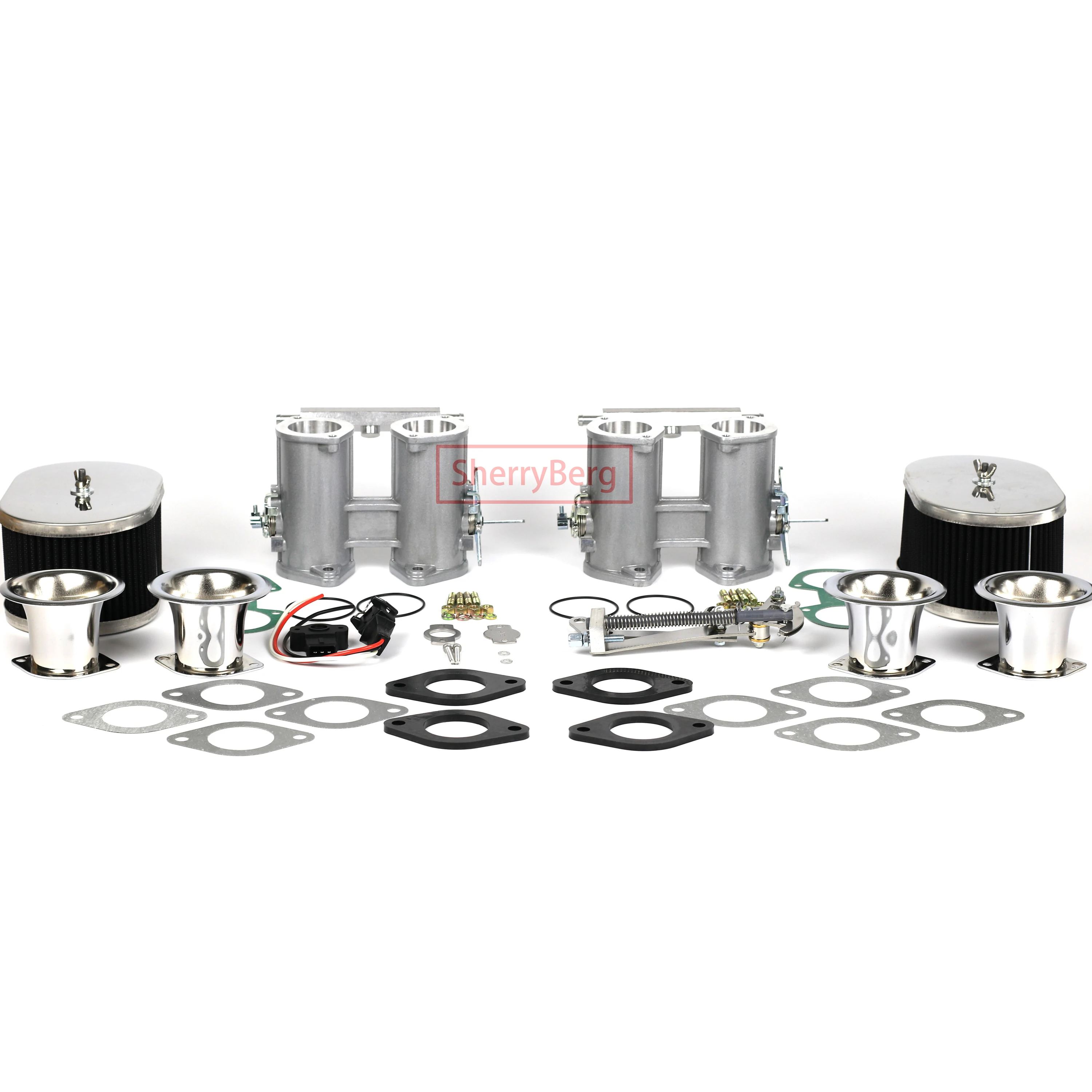 SherryBerg  set of 50dcoe 50 dcoe 50mm Twin Throttle Bodies+TPS+air horns+air filter+linkage  FOR Weber/Dellorto/Solex DCOE/DHLA