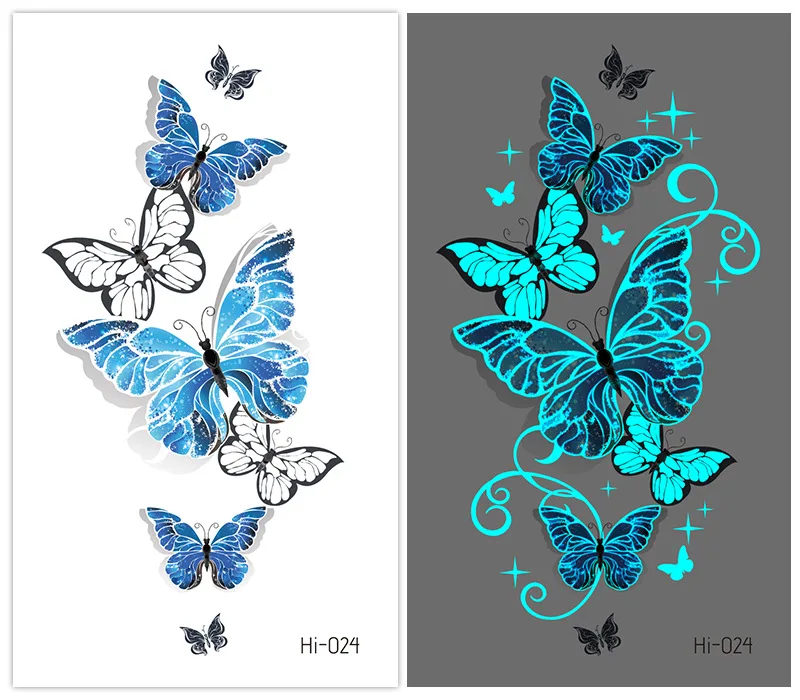 Fashion body tattoo sticker glow in the dark night snake butterfly heart flowers moon geometric design temporary tattoo RA093