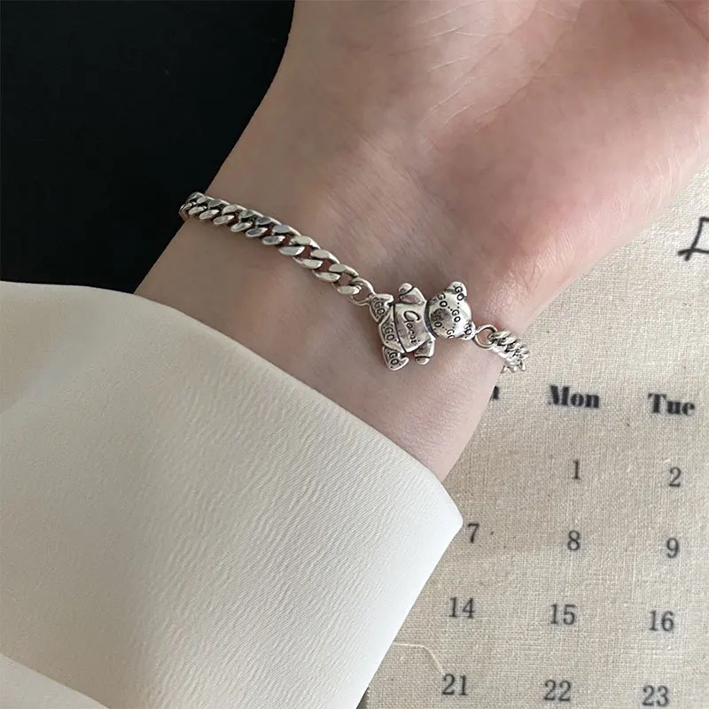 New Fashion 925 Sterling Silver Cute Two-faced Bear Ladies`bracelets Women Jewelry Female Bracelet Christmas Gift Wholesale