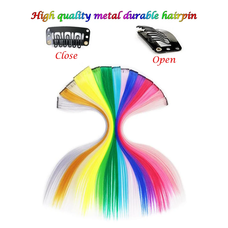 AOOSOO rainbow stripe synthetic color pink,hair extension clip, straight hair extensions, hair extensions in hair clips