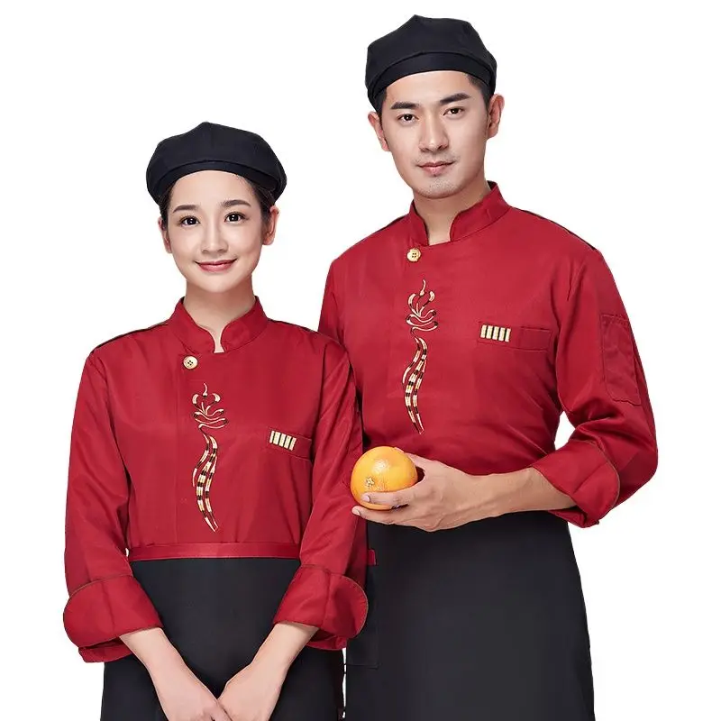 Chef\'s Work Clothes Men\'s Hotel Kitchen Staff Clothes White Autumn Hot Pot Shop Uniform Oversized Chef\'s Clothes Long Sleeves