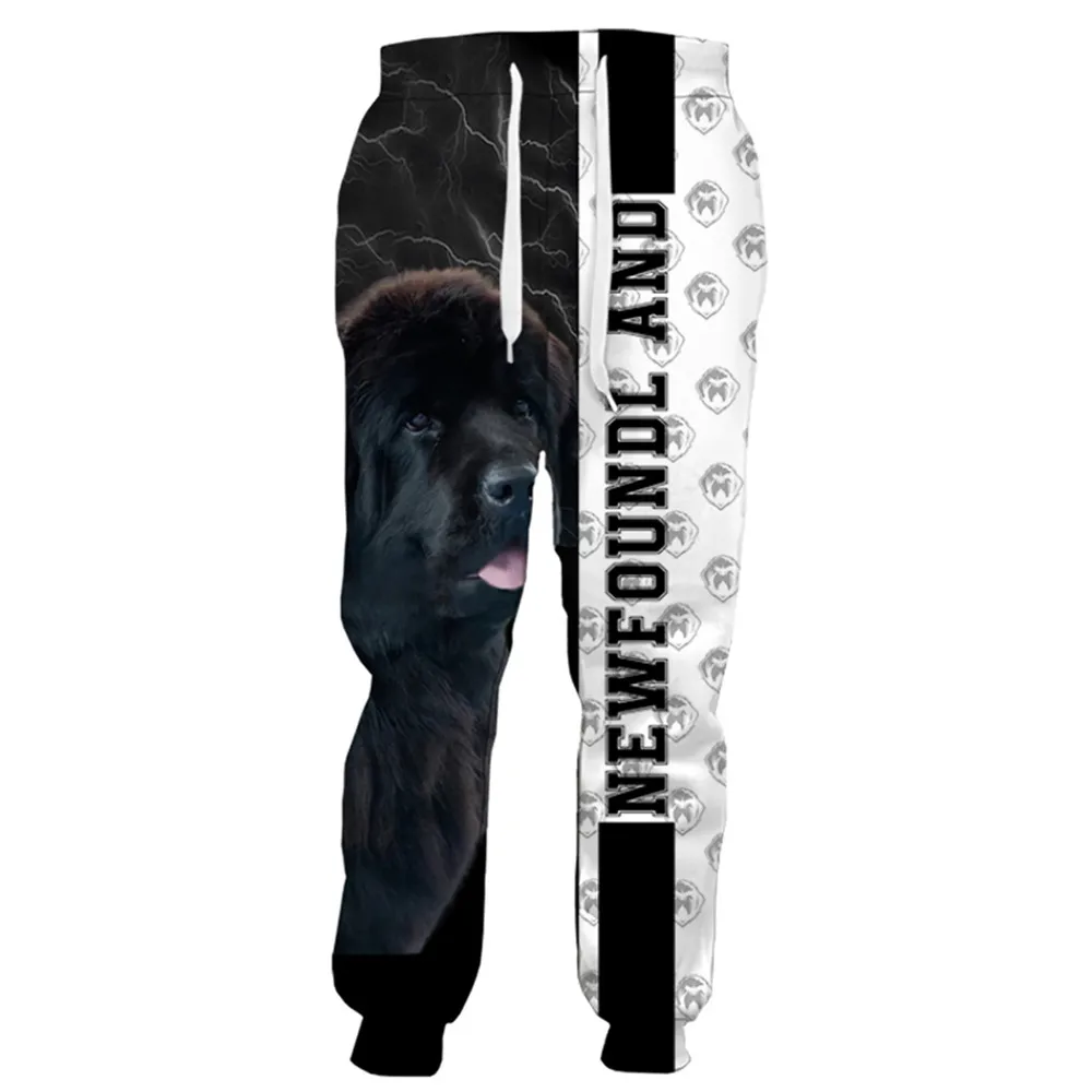 HX Border Collie Print Pants 3D Graphic Como  Animals Splicing Sweatpants Elastic Pockets Sportswear Harajuku Streetwear