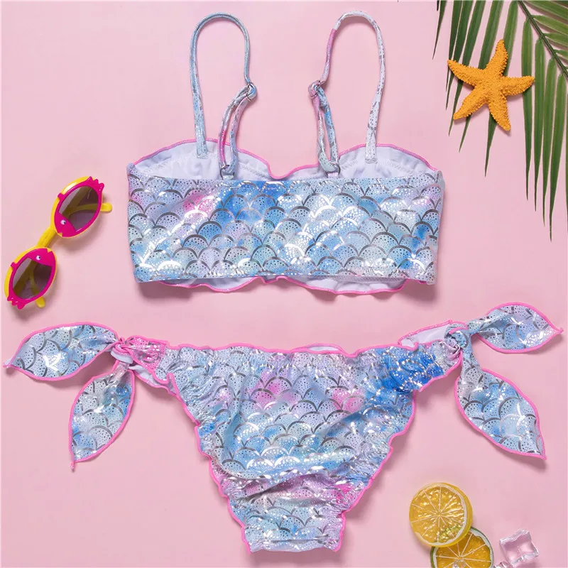 Baby Girl Cute Mermaid Bikini Set Ruffle Frill Swimsuit Swimwear 6-11Y Kids Children Summer Beach Casual Bathing Suit Beachwear