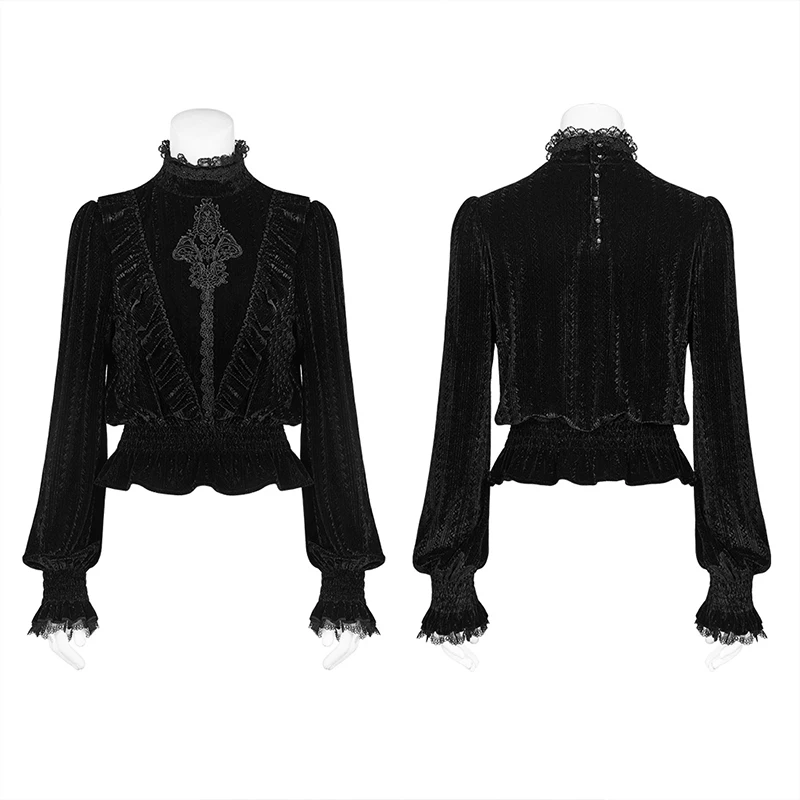 Punk Rave Women Gothic Dark-grain Velvet Blouse Black Top WT571