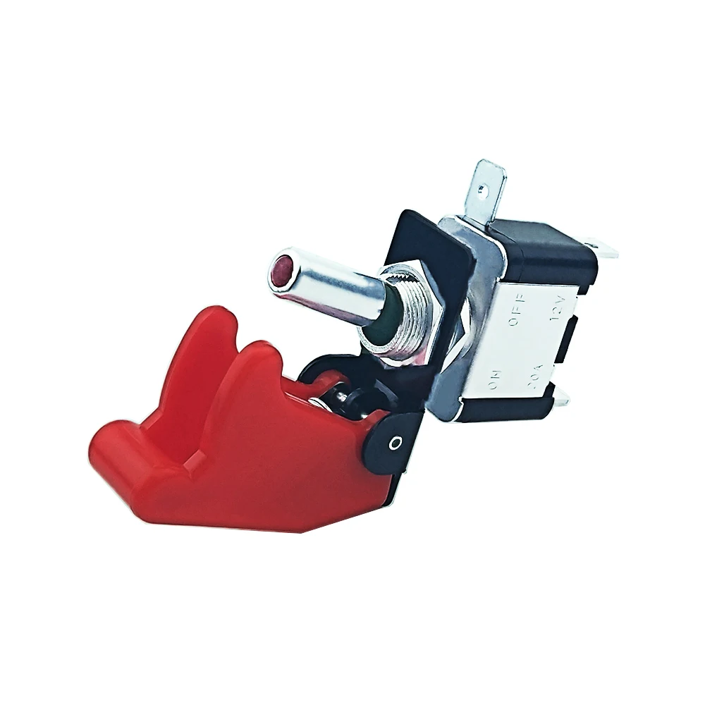 Neue 12V 20A Beleuchtet Dark Red LED Kippschalter Control ON/OFF + Flugzeug Raketen Stil Flip Up abdeckung SS
