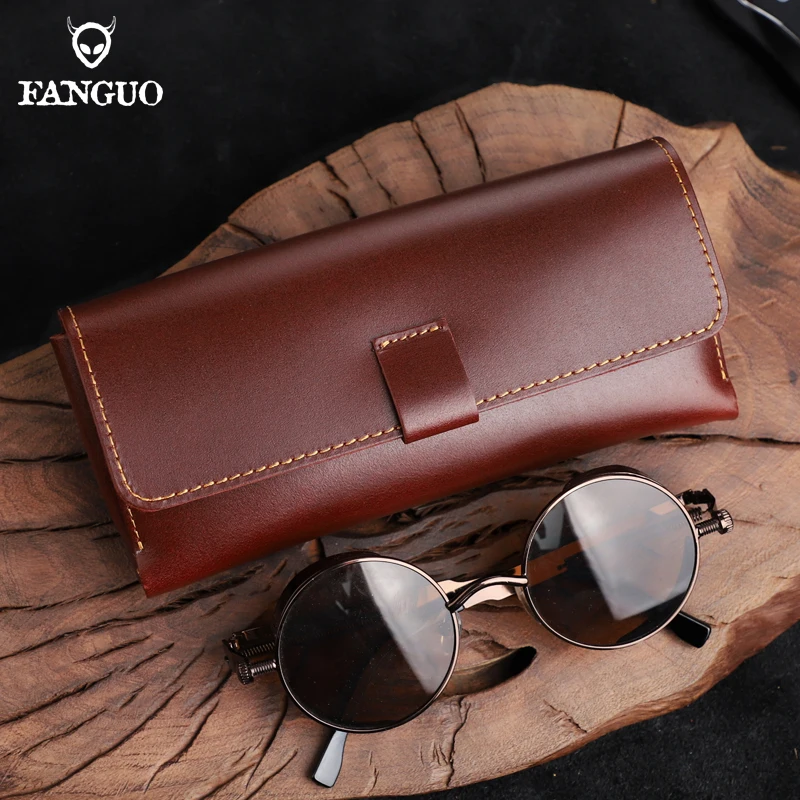 Vintage Genuine Leather Eyeglasses Case 17cm
