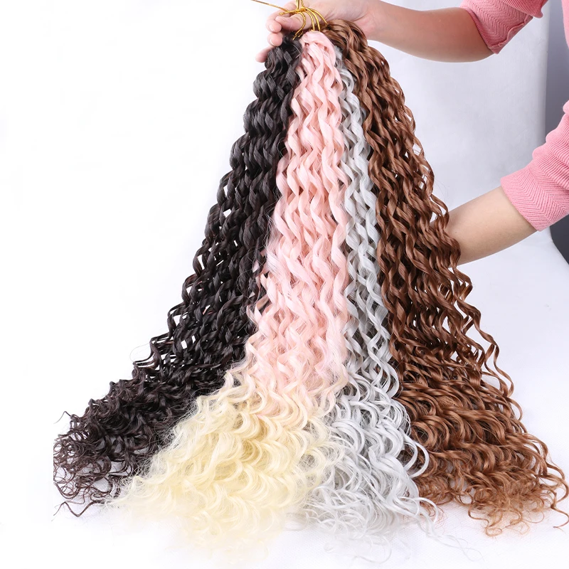 Full Star 24"  Long Loose Water Wave Hair Crochet Braiding Hair Extension Pink Blonde Afro Curly Hair French Curl Crochet Braids