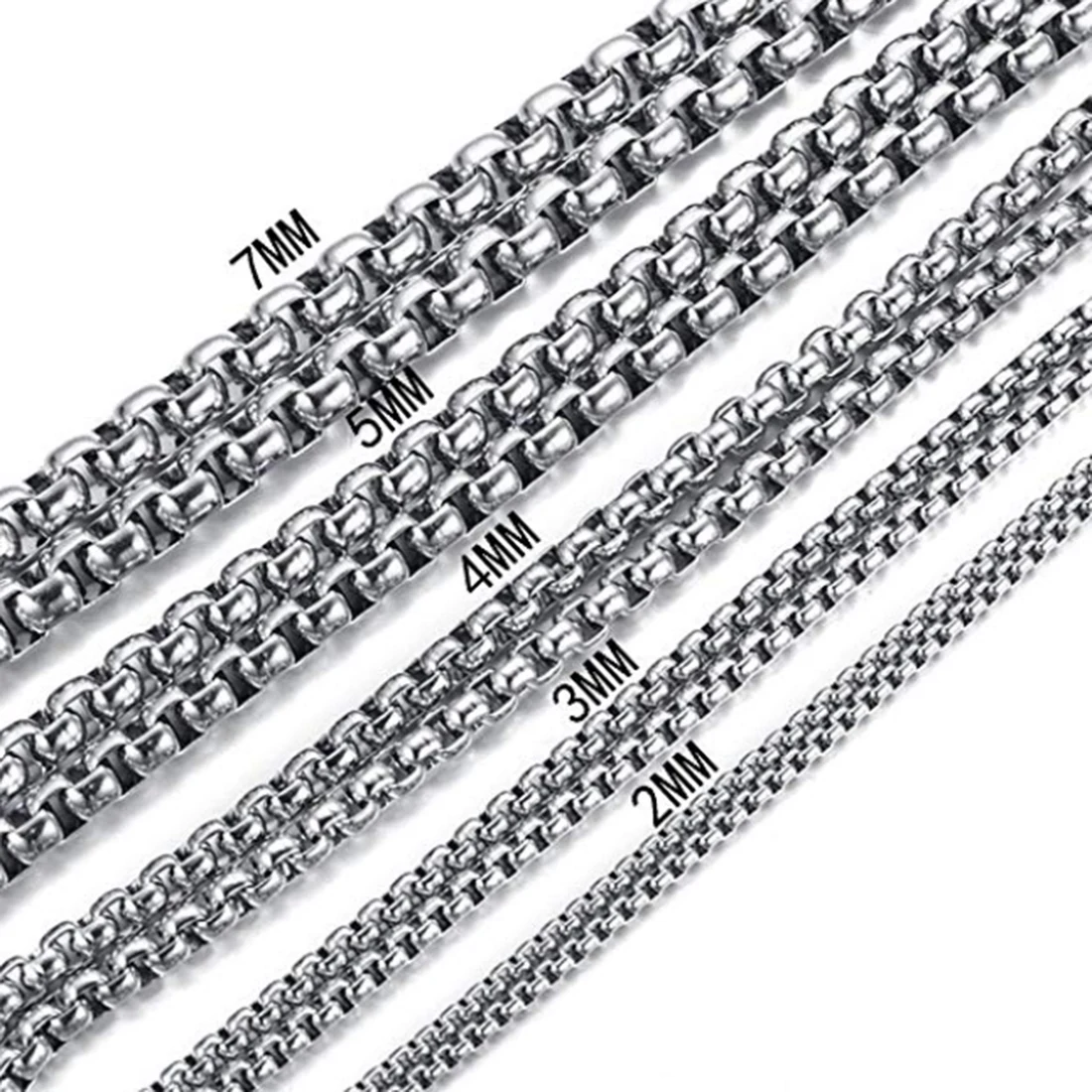 2-7mm 7-40Inch Fashion Square Rolo Stainless Steel Link Chain Necklace Round Box Bracelet Mens Womens Jewellery Wholesale Gift