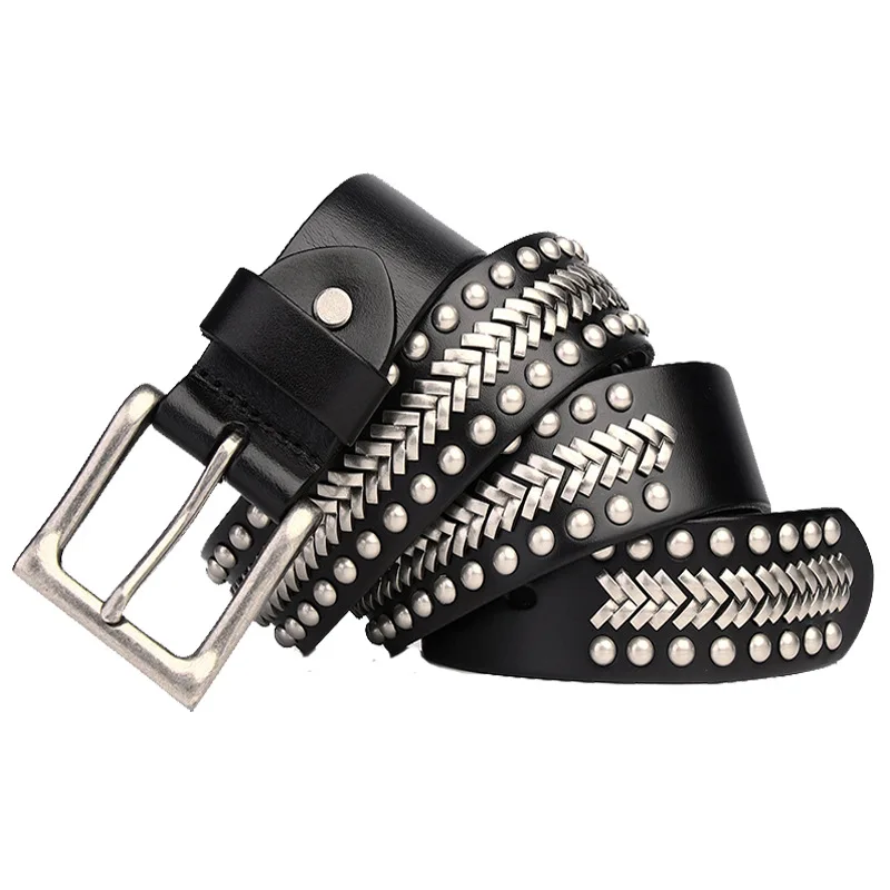 

(Ta-weo) New Round Rivet Personalized Men's Cowhide Leather Belts, Punk Decorative Ladies Waist Strap Belt