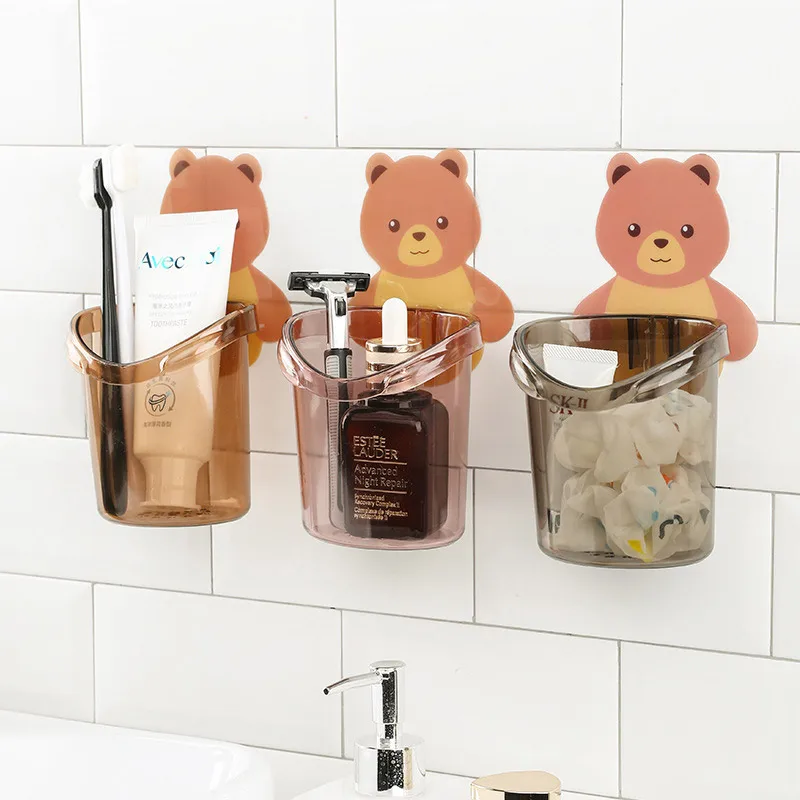 Little Bear Toothbrush Storage Holder Bathroom Cartoon Brush Teeth Toothpaste Wall Suction Shelve Rack Container panda Organizer