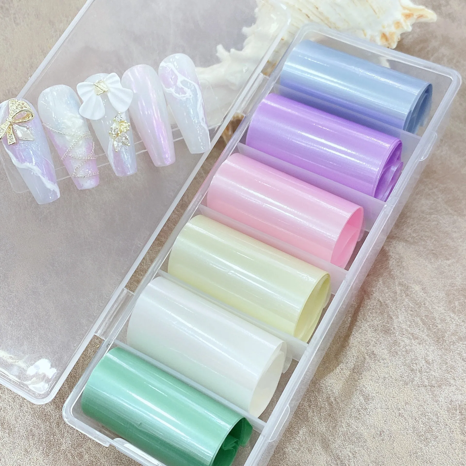 6 rolls Aurora Nail Foils for Transfer Paper Stickers Bohemia Sliders Non-Adhesive Nails Wraps Water Marble Nail Art Decorations