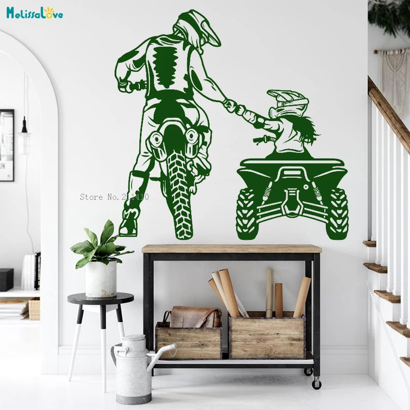 Warm Scenes of Father and Daughter Off-road in Mud Motocross Wall Stickers Helmet Motorcycle Home Decor Decals Vinyl YT6479