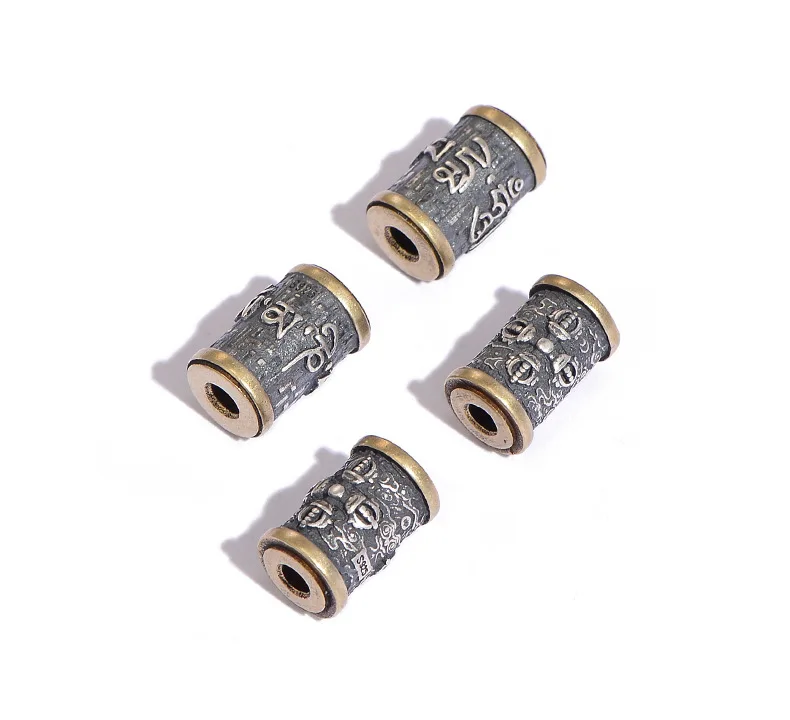 925 Silver Tibetan Six Words Proverb Beads Buddhist Vajra Dorje Loose Beads Good Luck Jewelry Findings