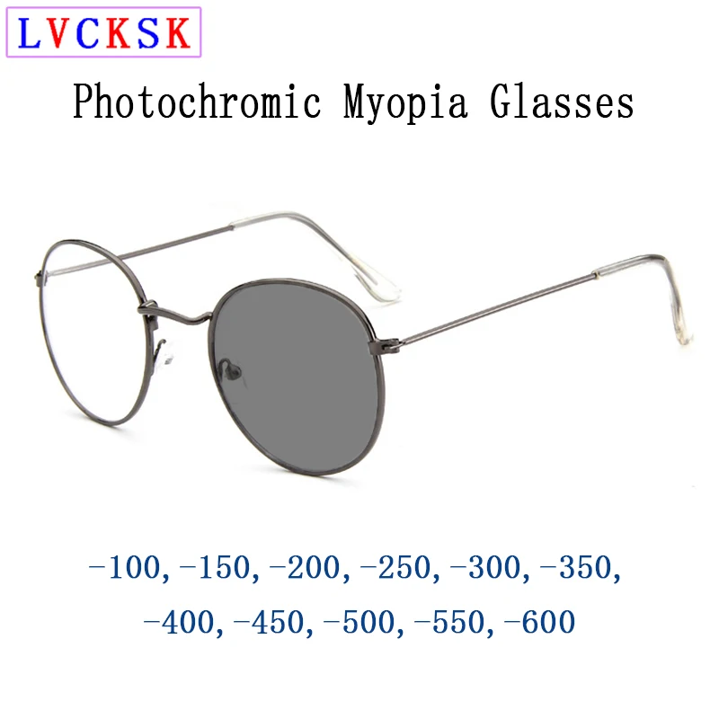 

Retro Round Photochromic Myopia Sunglasses Women Men Nearsighted Shortsighted Spectacles Customize Prescription Glasses L3