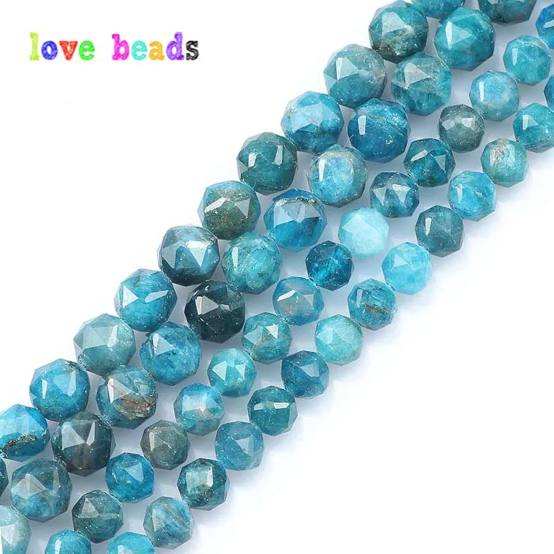 AAA Natural Blue Apatite Faceted Loose Beads For Jewelry Making 6mm 8mm DIY Beaded Bracelet Accessories 7.5\'\' strand