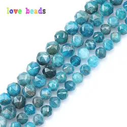 AAA Natural Blue Apatite Faceted Loose Beads For Jewelry Making 6mm 8mm DIY Beaded Bracelet Accessories 7.5'' strand