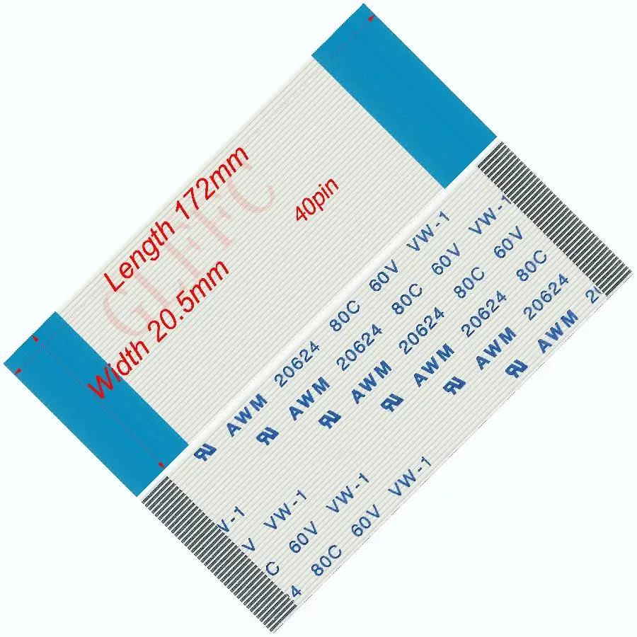 40pin 0.5Pitch 172มม.-280มม.-ประเภทสายแบนแบบยืดหยุ่น FFC Awm 20624 ROHS สำหรับ TTL LCD DVD คอมพิวเตอร์