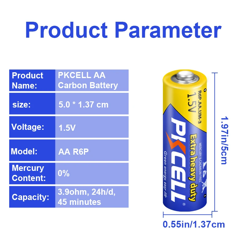 40-pc PKCELL 1.5 V R06P AA akumulator Super akumulator do pracy przy dużych obciążeniach MN1500,SUM4,LR6,E91,EN91 LR6A cynk węglowy 1.5 wolt zdalne