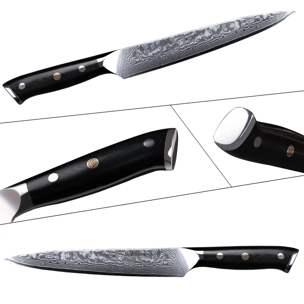 TURWHO 8 Inch Slicing Knife Japan Damascus Steel Cleaver Meat Knife Ebony G10 Handle Professional Sashimi Sushi Chef\'s Knives