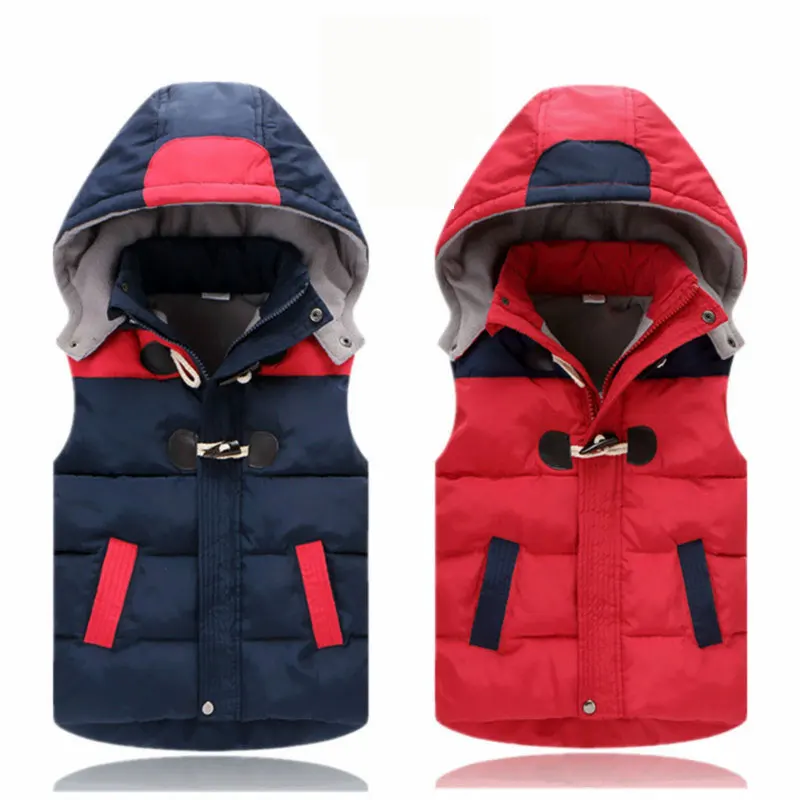 2024 Winter Warm 3 4 6 8 10 11 12 Years Teenager Thickening Outerwear Color Patchwork Hooded Vest Waistcoat For Kids Boys Girls