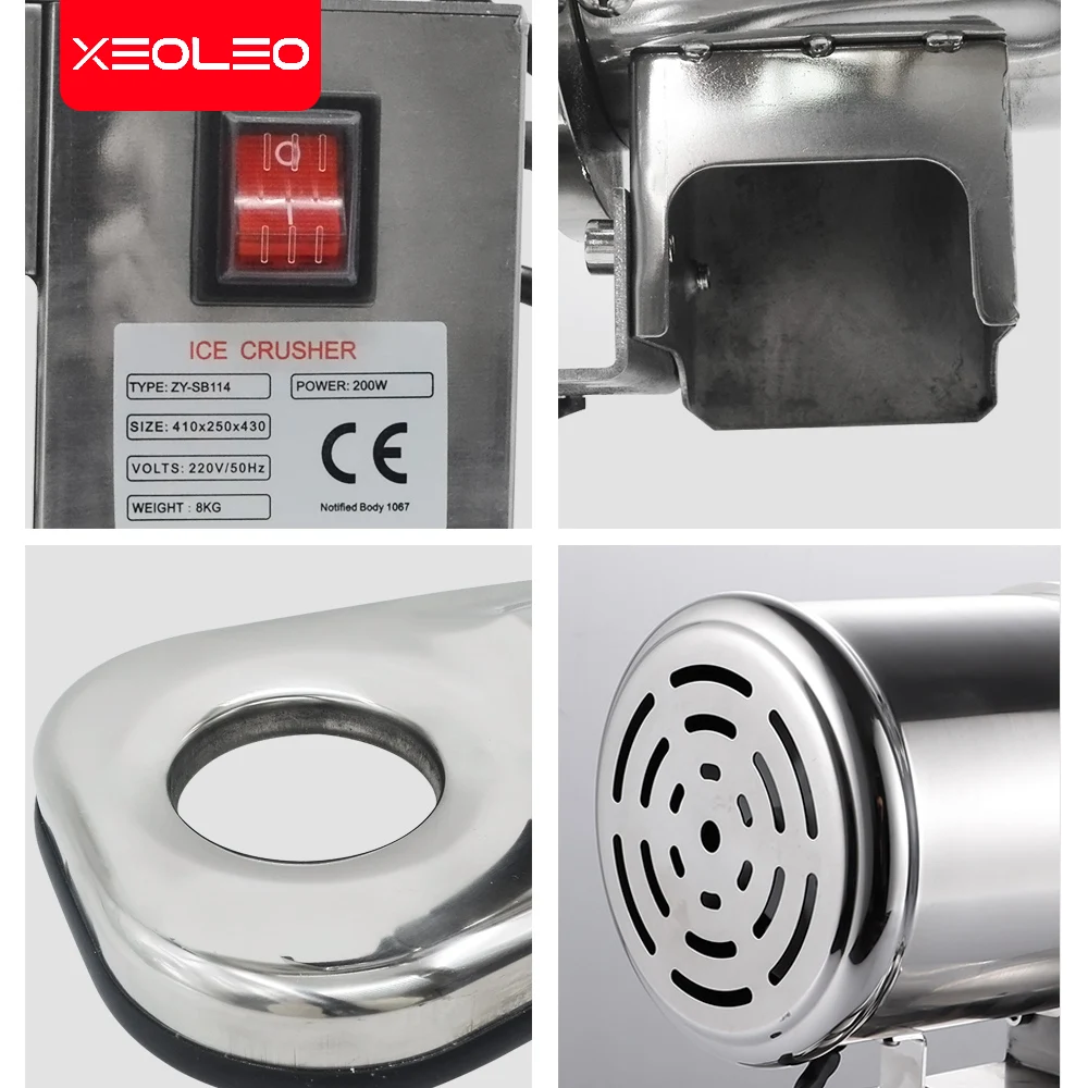 XEOLEO 200W Ice Crusher Commercial High Quality Stainless Steel Slushy Maker Ice Shaver 140 R/Min