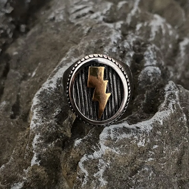 Lightning Fashion Stainless Steel Ring Vintage Gift For Men Women Rings Oval Unisex Jewelry Punk Hip Gothic Gold Color Wholesale