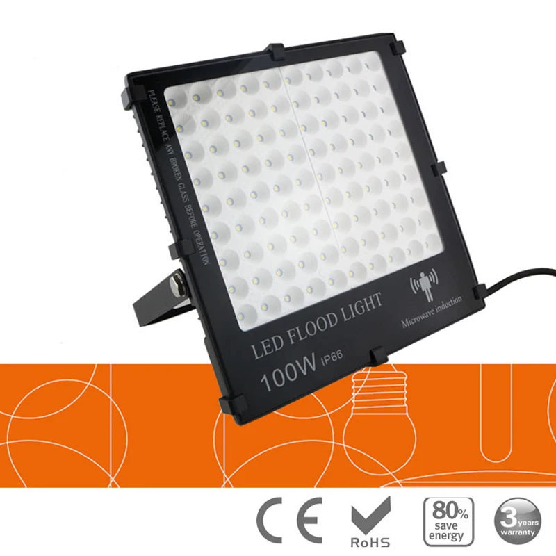 20pc/lot Untrathin Microwave Radar Induction Motion Sensor LED Floodlight 10w 20w 50W 100W 150W AC85-265V IP65 Outdoor Lighting