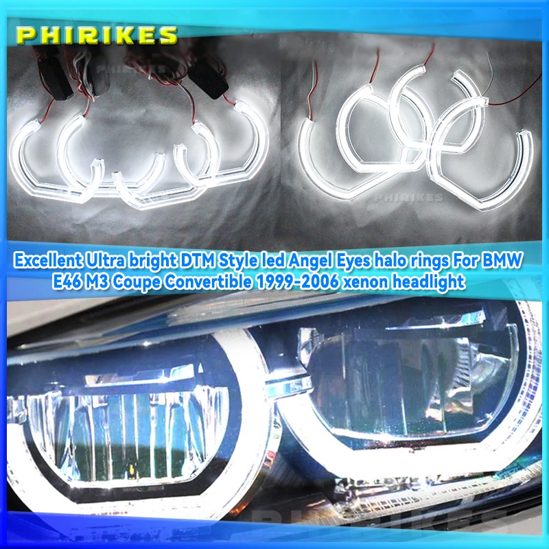 

Excellent Ultra bright DTM Style led Angel Eyes halo rings For BMW E46 M3 Coupe Convertible 1999-2006 xenon headlight