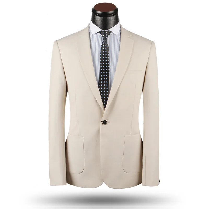 FOLOBE costume homme Custom Made Beige Mens Slim Suits 3 Pcs Bridegroom Wedding Suits For Men Dress Suit Blazer+Vest+Pants image 3