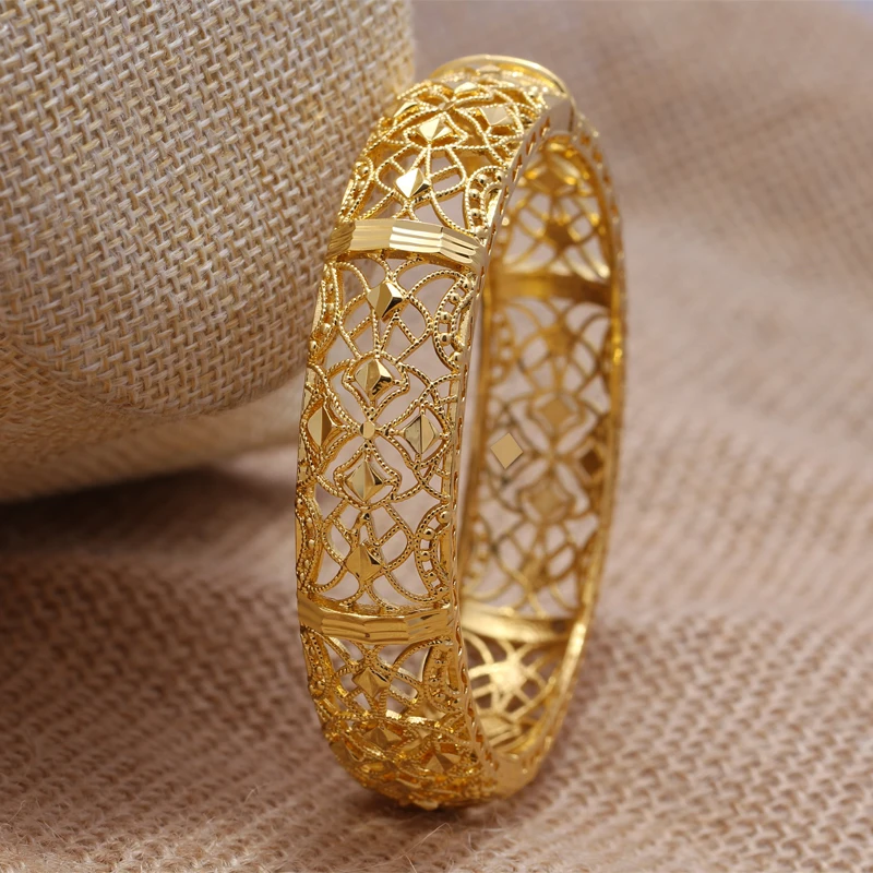 Annayoyo Gold Color Bangles Women Girls Dubai Circle Bracelet Jewelry Arab Middle Eastern African Fashion Metal Bangles