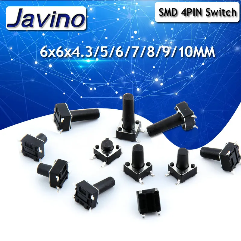 20PCS SMD 4PIN 6x6x4.3/5/6/7/8/9/10 mm Mikroprzełącznik taktowy 0.5A 50V Przełączniki przyciskowe 6x6x4.3mm 6x6x5mm 6x6x6mm 6x6x7mm 6x6x8mm