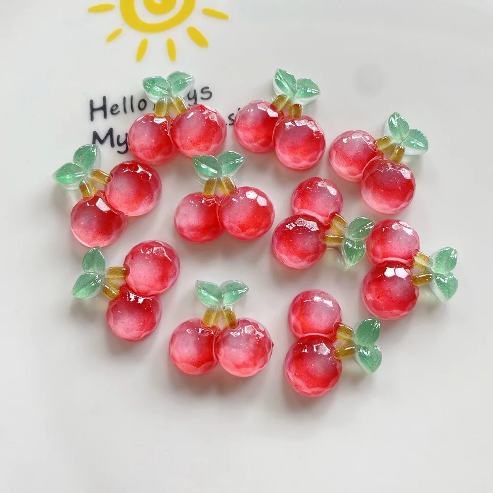 20Pcs Transparent Fruits Flatback Resin Cabochon Cherry Strawberry for Hair Bows Accessories DIY Scrapbooking Crafts Phone Decor