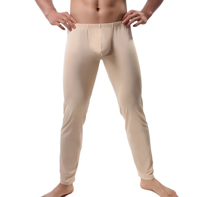 

2XL Mens Sleep Bottoms Sexy Erotic Big Pouch Pants Ice Silk Ultra-thin See Through Trousers Gay Legging Lounge Pants Sleepwear