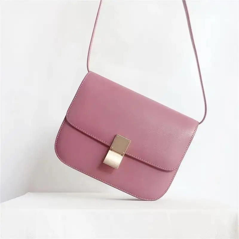 Fashion Luxury Designer Large Women Bags Genuine Leather Purse and Handbag Pink Flap Pocket Tofu Crossbody Bags for Women 2022