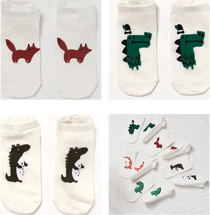 Calcetines cortos de dibujos animados para mujer, medias de estilo coreano, dinosaurio, zorro, pingüino, oso, kawaii