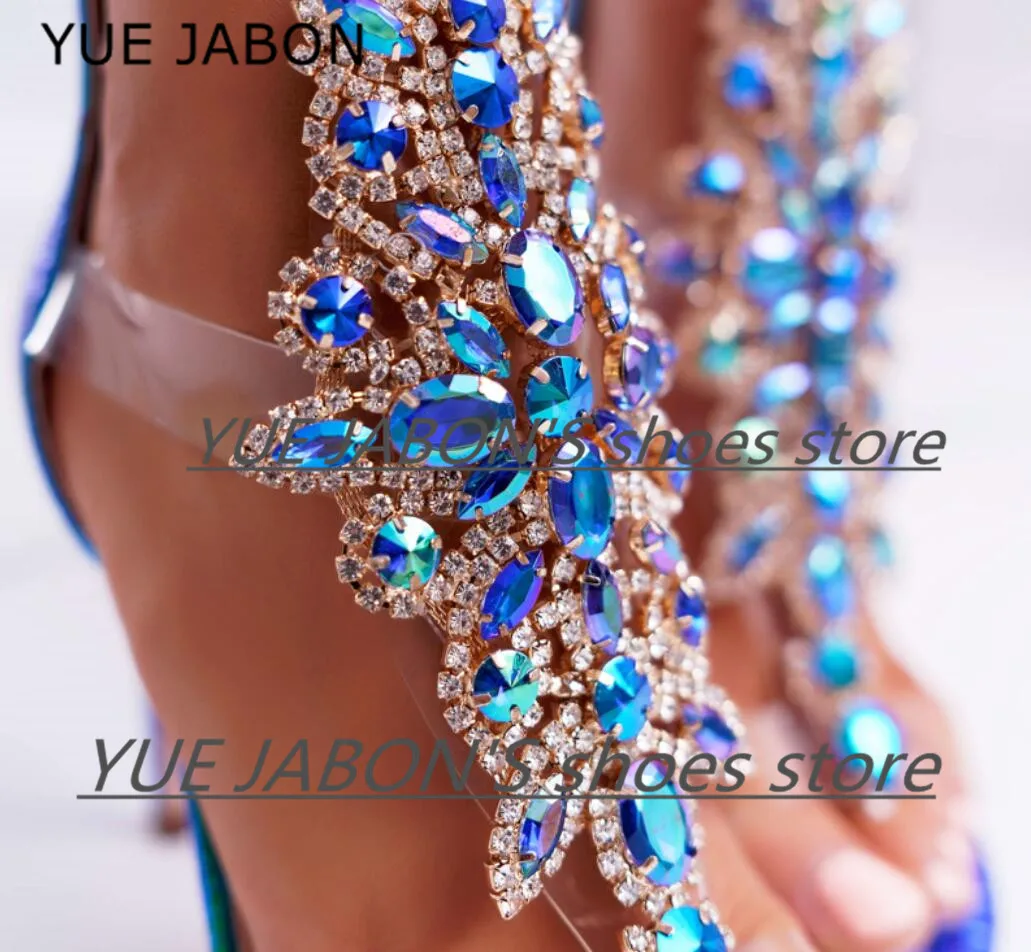 Sexy PVC Transparent Gladiator Sandal Boots Woman Open Toe T-strap Rhinestone Diamond Shoes High Heel Shoes Women Colorful Boots