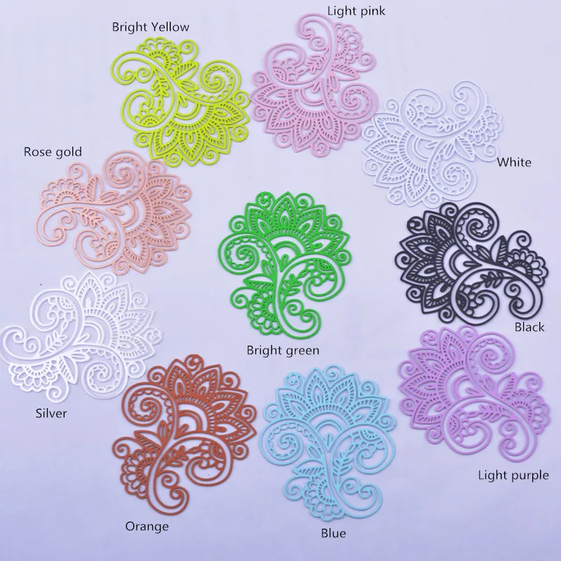30 Stück AB6582 33*40mm Filigrane Fluoreszenzfarbene Blumenanhänger aus Metall-Messing Dünne Anhänger für Ohrringe – Detail 3