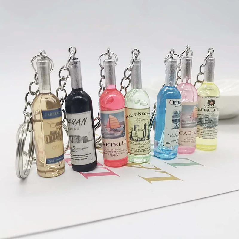 Resin Beer Wine Bottle Keychains Assorted Color for Women Men Car Bag Hanging Keychain &Keyring Pendant Wedding Party Gift