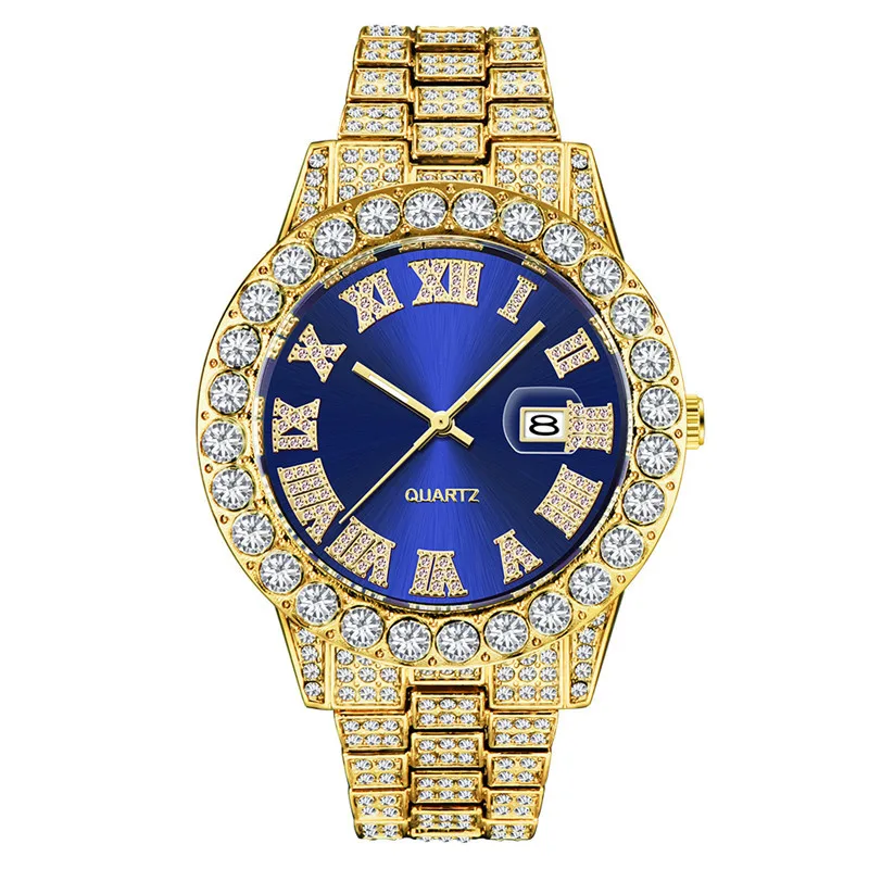 Reloj de pulsera analógico de cuarzo para hombre y mujer, cronógrafo de Color plateado con micropavimento, estilo Hip Hop